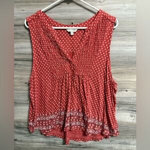 Lucky Brand smocked tank top with a patterned border